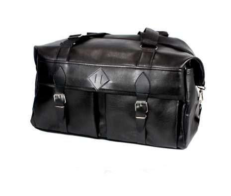 Дорожня сумка BagWay екошкіра одне відділення додаткові кишені наплічний ремінь розмір 46*27*23см чорна