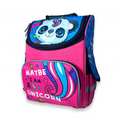 Шкільний ранець для дівчинки 988887 жорсткий каркас, розміри: 35*25*13 см,рожево-бірюзовий, "панда"