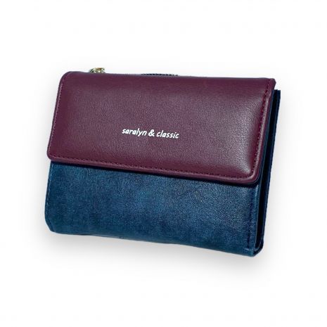Жіночий гаманець Saralyn екошкіра 1 відділення 5 осередків для карт розмір: 13*10*2 см синій+бордо