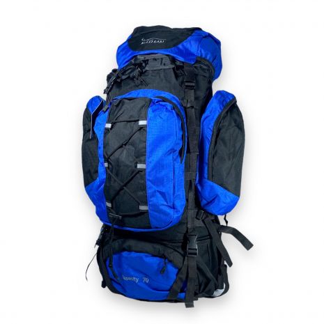 Туристичний рюкзак, одне відділення, дві фронтальних кишені, дощовик, розмір: 80*35*25 см, синій