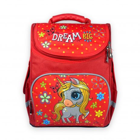 Шкільний рюкзак для дівчинки Space один відділ фронтальна кишеня бічні кишені розмір 33*28*15 червоний