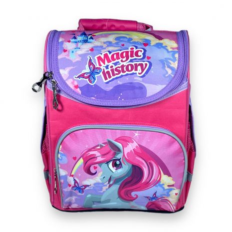 Шкільний рюкзак Space для дівчинки, ​одне відділення, бічні кишені, розмір 33*28*15 см рожевий з поні