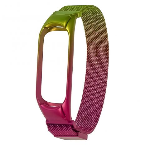 Ремешок Миланская петля радужная для Xiaomi Mi Band 5/ 6 № 33 зелёно-фиолетовый
