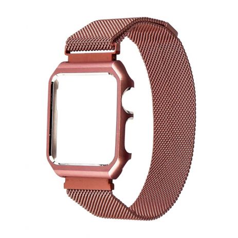 Ремінець Міланська петля із захисною рамкою для Apple Watch 44mm рожевий