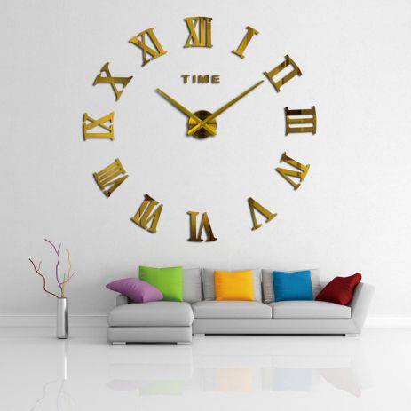 3D часы 100 см Timelike™ настенные большие Римские-B золотистые