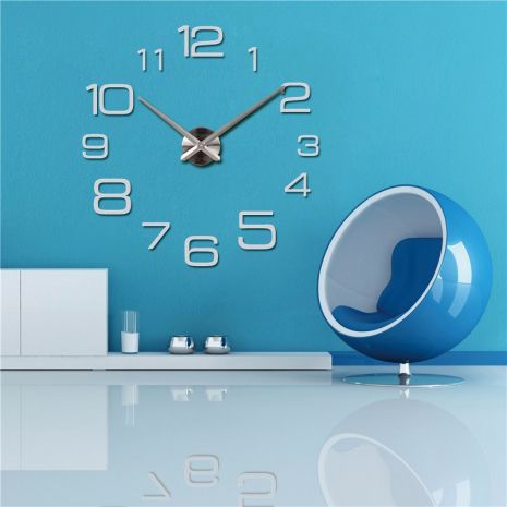 3D часы 100 см Timelike™ настенные большие Арабские3-B серебристые