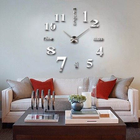 3D часы 100 см Timelike™ настенные большие Надписи-B серебристые