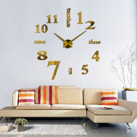 3D годинник 100 см Timelike™ настінні великі Написи-B золотисті