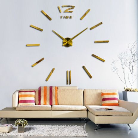 3D часы 100 см Timelike™ настенные большие Палочки-B в офис золотистые