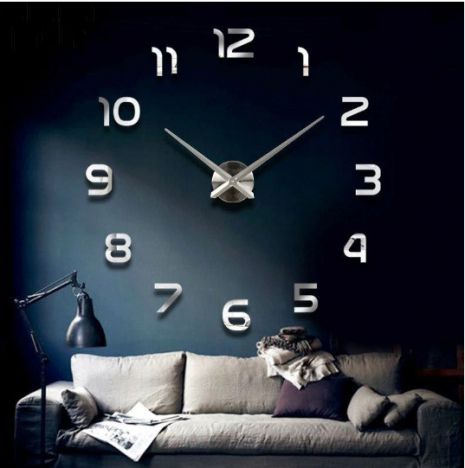 3D часы 100 см Timelike™ настенные большие Арабские-S серебристые