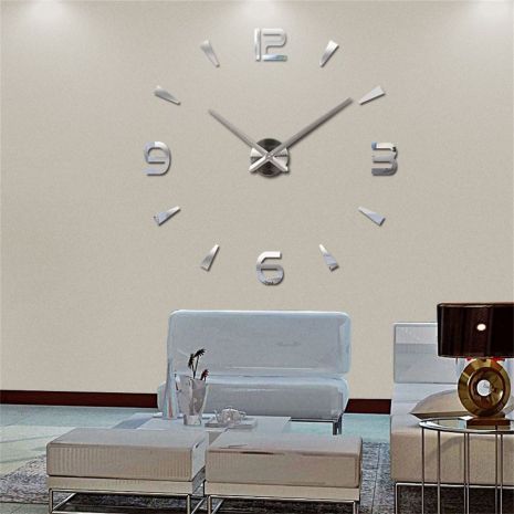 3D часы 100 см Timelike™ настенные большие Арабские2-B в столовую серебристые