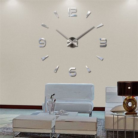 3D годинник 100 см Timelike™ настінні великі Арабські2-B в їдальню сріблясті
