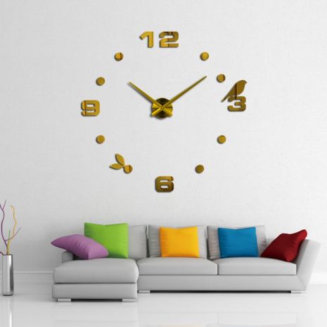3D часы 100 см Timelike™ настенные большие Птичка-B детские золотистые