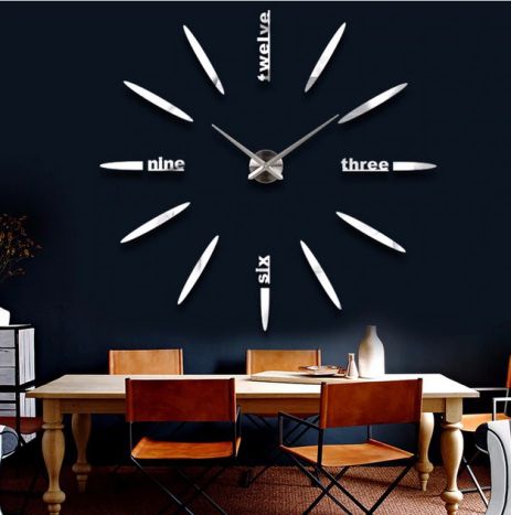 3D годинник 100 см Timelike™ настінні великі Стріли-S на кухню сріблясті
