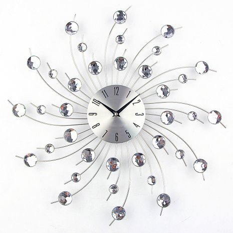 Бесшумные качественные красивые часы на стену (50 см) в спальню гостиную "Звезда-S" NC серебристые