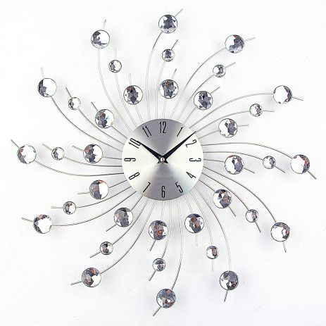 Бесшумные качественные красивые часы на стену (50 см) в спальню гостиную "Звезда-S" NC серебристые