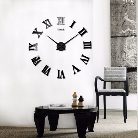 3D часы 100 см Timelike™ настенные большие Римские-S черные