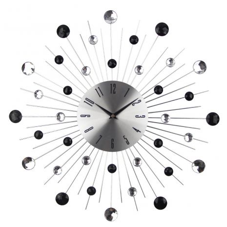 Бесшумные красивые часы на стену (50 см) в спальню гостиную "Солнце-SB" NC серебристые