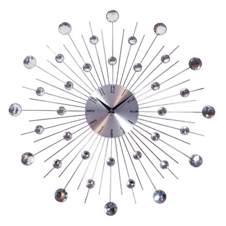 Бесшумные красивые часы на стену (50 см) в спальню гостиную "Солнце-S" NC серебряные