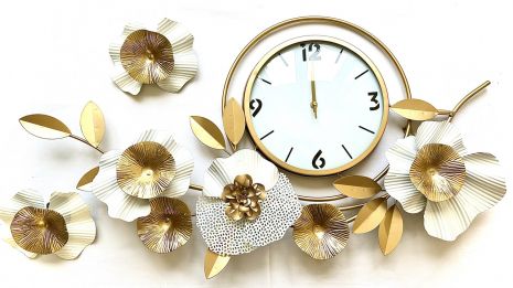 Шикарний великий настінний годинник "Суцвіття Золоте" (93х48 см) у вітальню