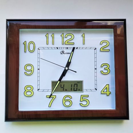 Фосфорные настенные часы Светящиеся Прямоугольные с Датой (40х33 см) Time