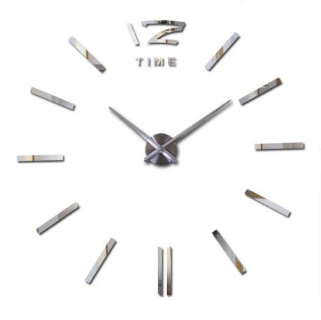 Настінний годинник 3D 130 см NC (Чехія) Палички-S дзеркальні великі сріблясті