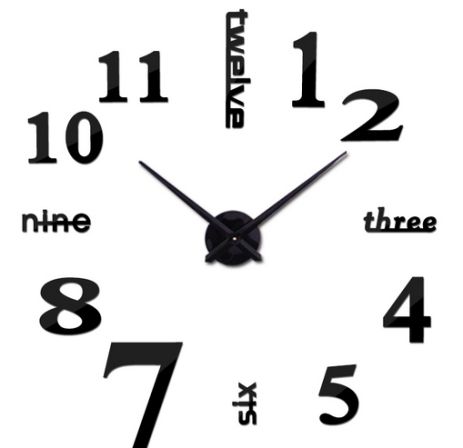 Часы настенные 3D 130 см NC (Чехия) Надписи-B большие черные