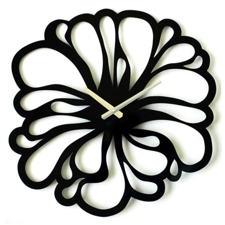 Дизайнерские настенные часы металлические Glozis-A-041 Flower Цветок Черные (48 см) [Металл, Открытые]
