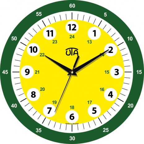 Детские настенные часы (33 cм) "Учим время" UTA-001-DS зеленые