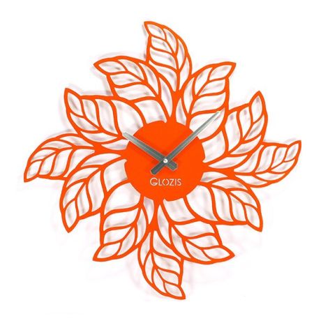 Ексклюзивні настінні годинники металеві Glozis-B-010 Leaves оранжеві (50 см) [Метал, Відкритий, Кольори]