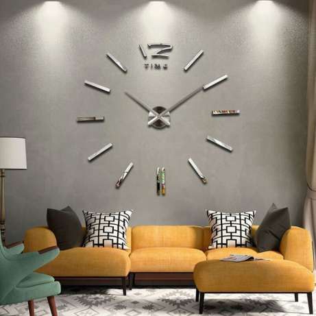3D часы 100 см Timelike™ настенные большие Палочки-S офисные серебристые