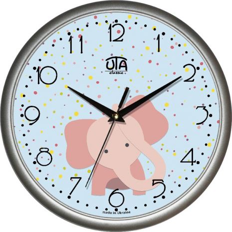 Часы настенные для детей (30 cм) "Розовый слон" UTA-01-S-60 серебристые
