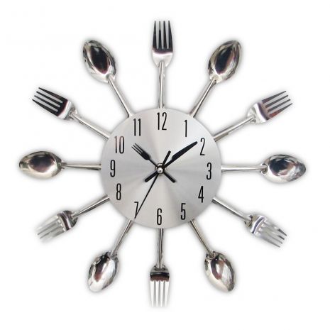 Настенные часы на кухню "Ложки-вилки" столовые приборы (32 cм) металлические ЛВ-Мет-S Timelike™ серебристые