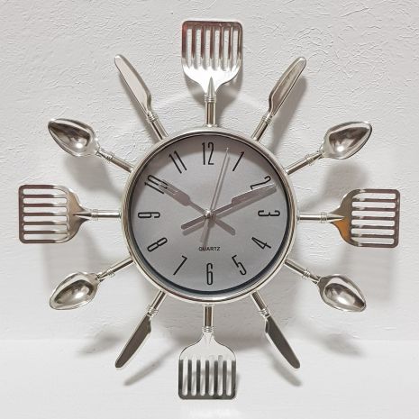 Настінний годинник (25 см) на кухню "Ложки-вилки-ножі" столові прилади сріблясті Time