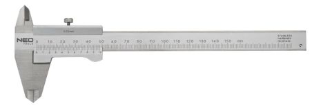 Штангенциркуль, шкала 0-150 мм, нержавеющая сталь, 4 функции, точность измерений ±0.02 мм, длина 230 мм NEO 75-001
