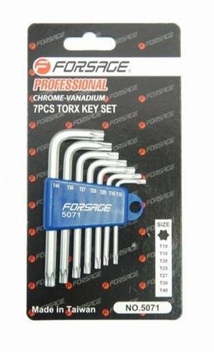 Набор ключей Г-образных TORX 7 предметов(Т10,Т15,Т20,Т25,Т27,Т30,Т40)в пластиковом держателе FORSAGE F-5071