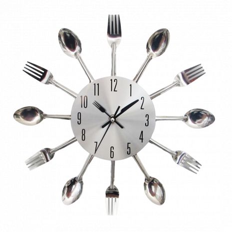 Настінний годинник на кухню "Ложки-вилки" столові прилади (32 cм) металеві ЛВ-Мет-G Timelike™ сріблясті