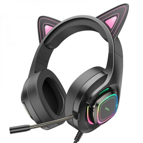 Игровые Наушники Hoco W107 Cute cat luminous CAT EAR GAMING headphones Phantom Cat Black-Pink