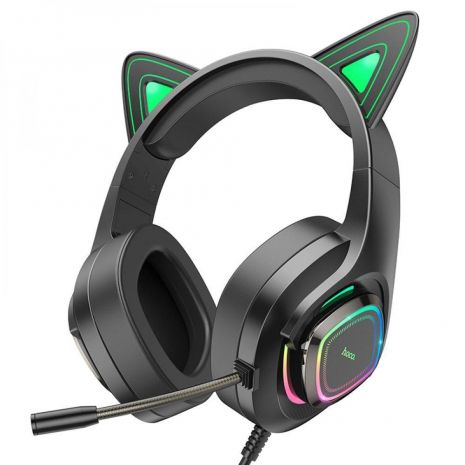 Игровые Наушники Hoco W107 Cute cat luminous CAT EAR GAMING headphones Elf Cat Black-Green