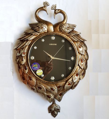 Настенные красивые часы с стразами камнями "Павлины" с маятником (81 см) Time