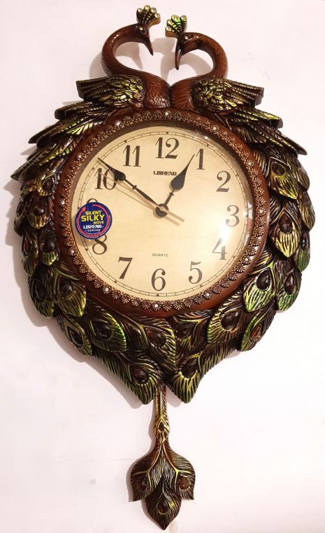 Настенные красивые часы с стразами камнями "Павлины" с маятником (75 см) Time