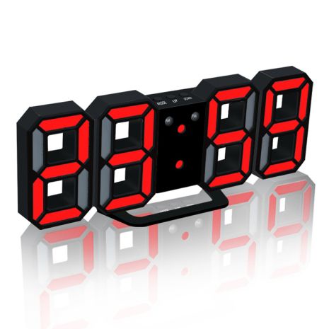 Часы настенные / настольные электронные цифровые светящиеля светодиодные черный+красный (Пластик, LED)