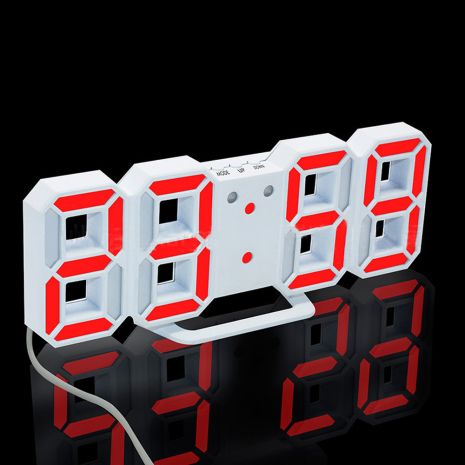 Часы настенные / настольные электронные цифровые светящиеля светодиодные белый+красный (Пластик, LED)