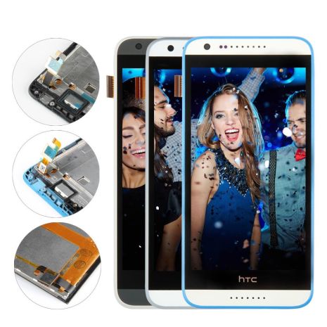 Дисплей (LCD) HTC 620G/ 620 Desire Dual sim с сенсором белый + рамка синяя
