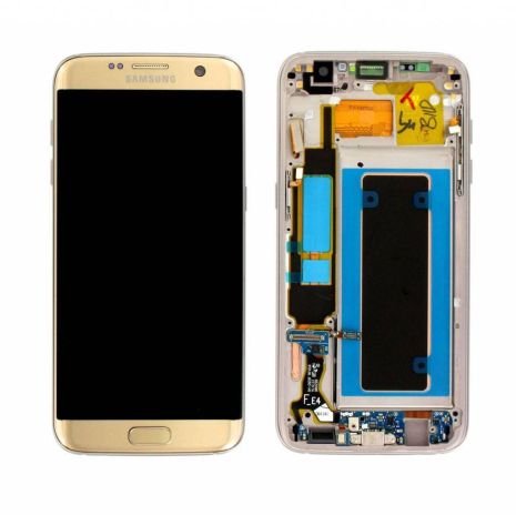 Дисплей (LCD) Samsung GH97-18533C G935F Galaxy S7 EDGE с сенсором золотой с рамкой сервисный