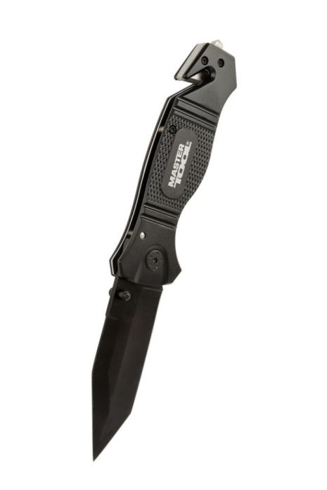 Нож складной "ELMAX" 207х37х16 мм черное нержавеющее лезвие алюминиевая рукоятка стропорез стеклобой MASTERTOOL 79-0124