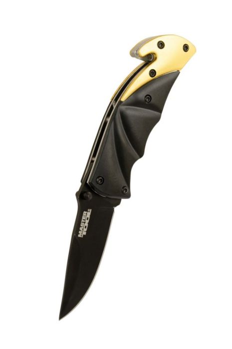 Нож складной "BULAT" 150х29х17 мм черное нержавеющее лезвие алюминиевая рукоятка стропорез стеклобой MASTERTOOL 79-0121