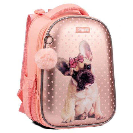 Шкільний рюкзак 1 вересня, каркасний, два відділення, дві бічні кишені, розмір 39,5*29*14см, кораловий Dolly Dog