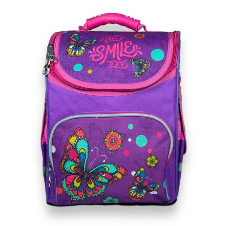 Шкільний рюкзак Space для дівчинки, ​одне відділення, бічні кишені, розмір 33*28*15см фіолетовий з метеликами