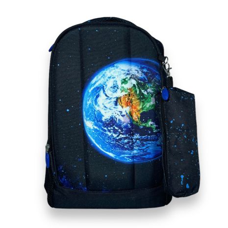Шкільний рюкзак ZhiHuiShenTong+пенал, напівкаркасний, два відділення, розмір 37*27*15см, чорний з планетою